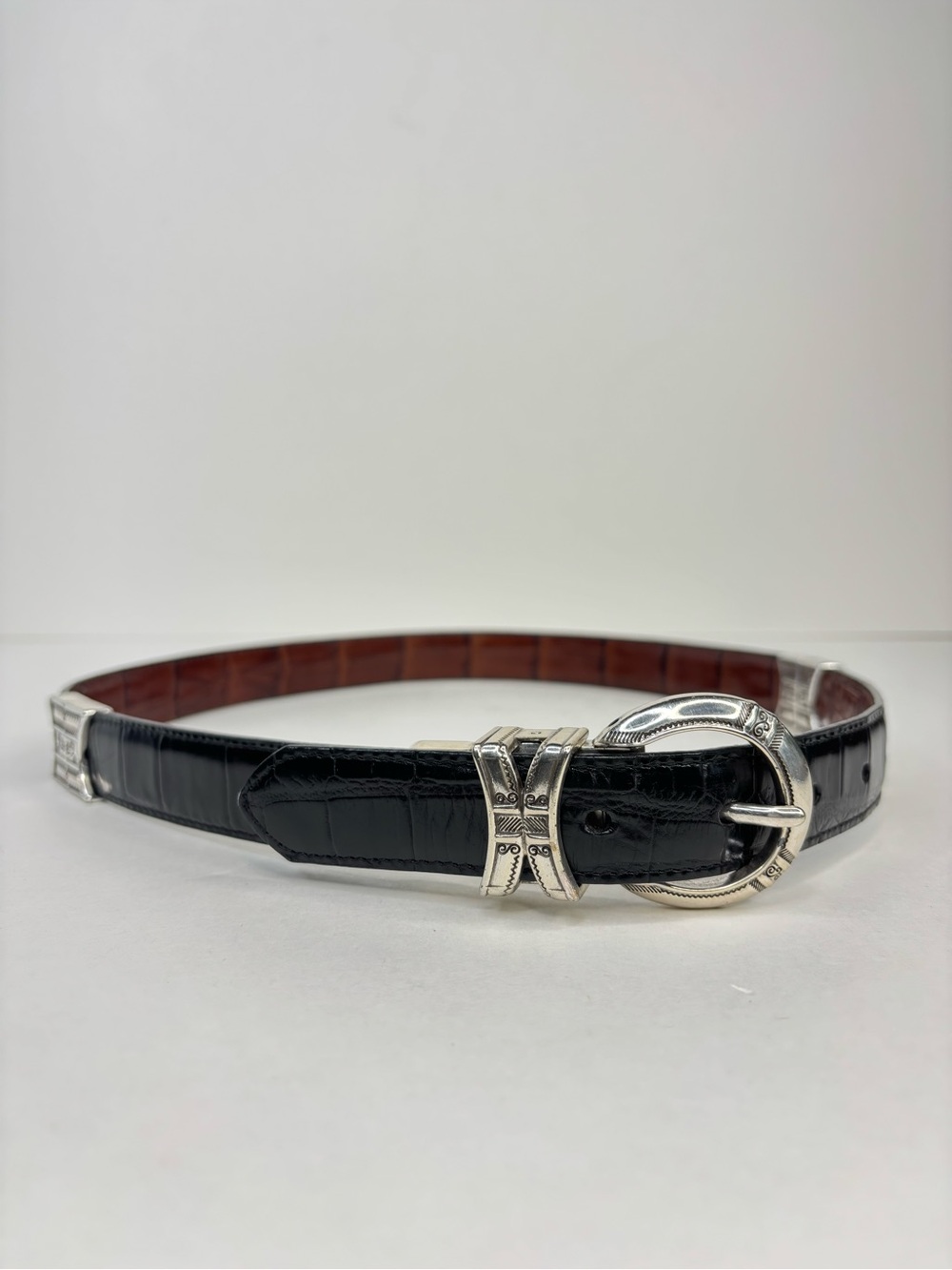 Vintage Brighton Reversible Croc-Embossed Leather Belt Brown Black B40155 30 / M - Picture 4 of 11